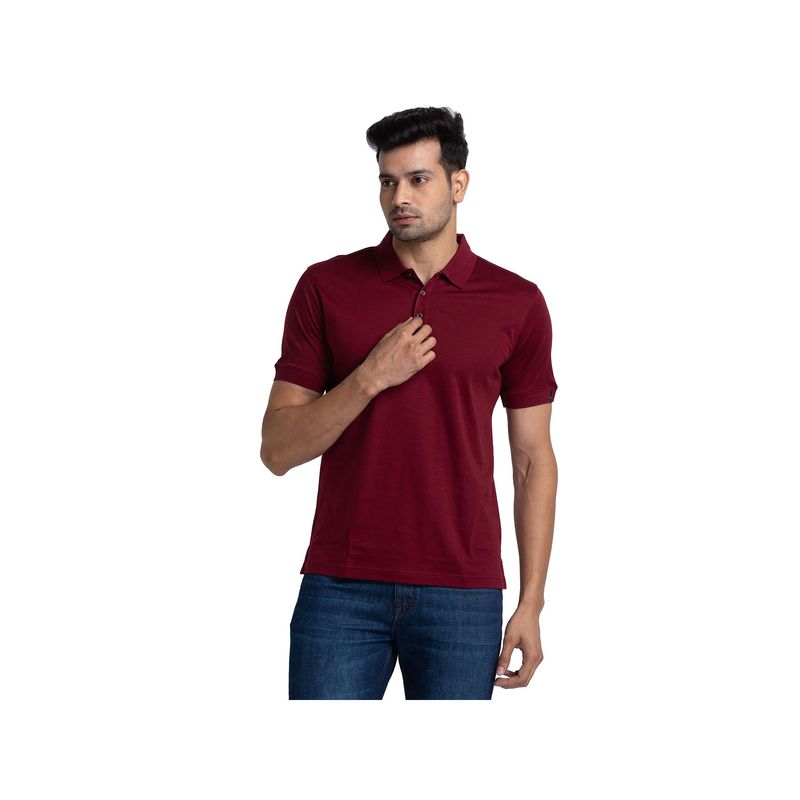 Raymond Contemporary Fit Solid Dark Maroon Polo T-Shirt (S)