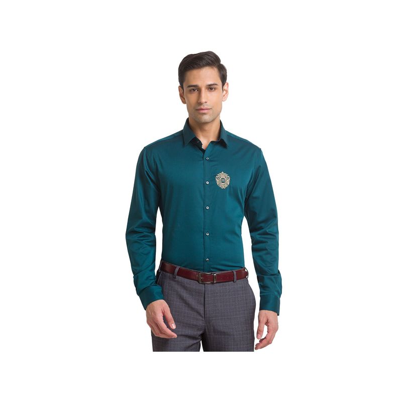 Raymond Slim Fit Solid Dark Green Shirt (44)