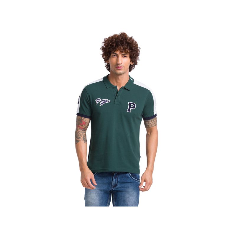 Parx Regular Fit Cut & Sew Fancy Green Polo T-Shirt (S)