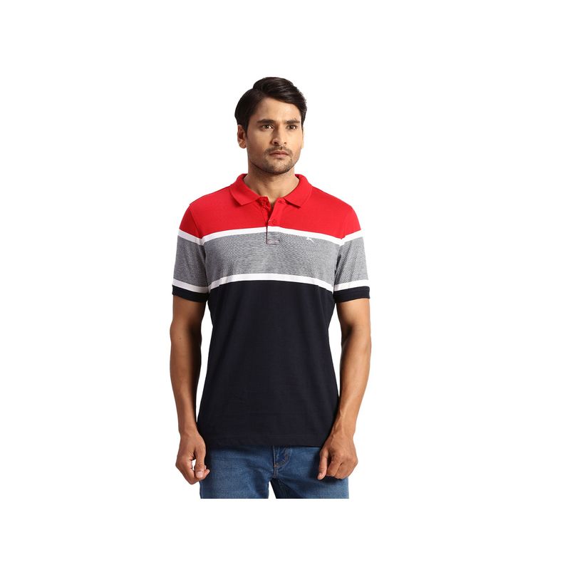 Parx Regular Fit Yarn Dyed Colorblock Red Polo T-Shirt (M)