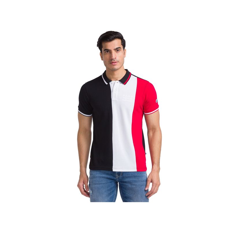 Parx Regular Fit Cut & Sew Black Polo T-Shirt (S)