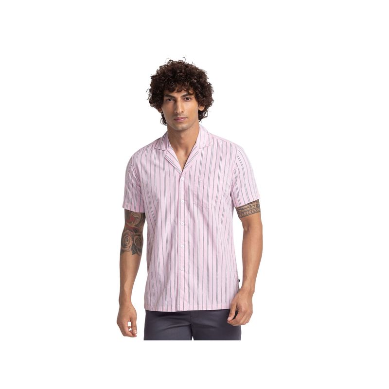 Parx Regular Fit Printed Light Pink Shirt (39)