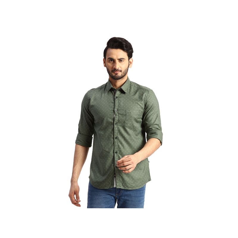 Parx Slim Fit Printed Green Shirt (40)