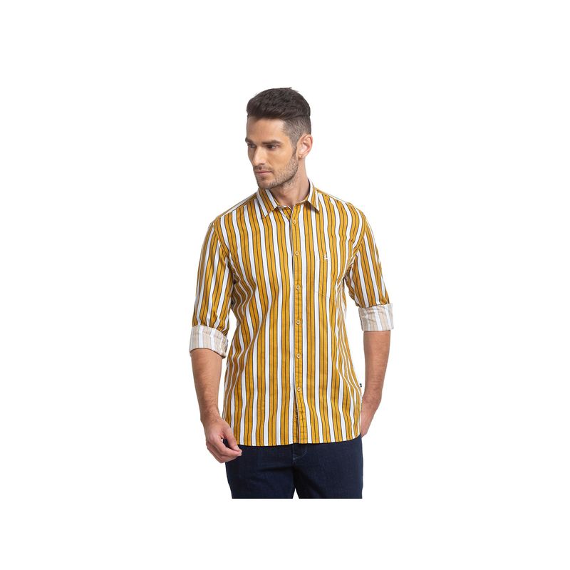 Parx Slim Fit Stripes Dark Yellow Shirt (39)