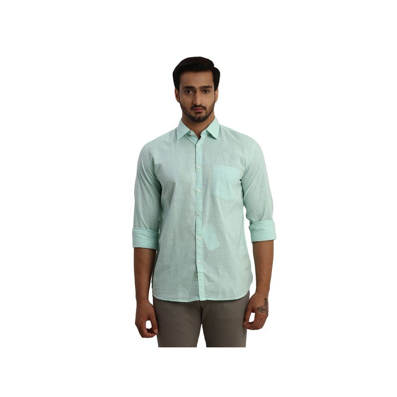 Parx Slim Fit Solid Light Green Shirt (39)
