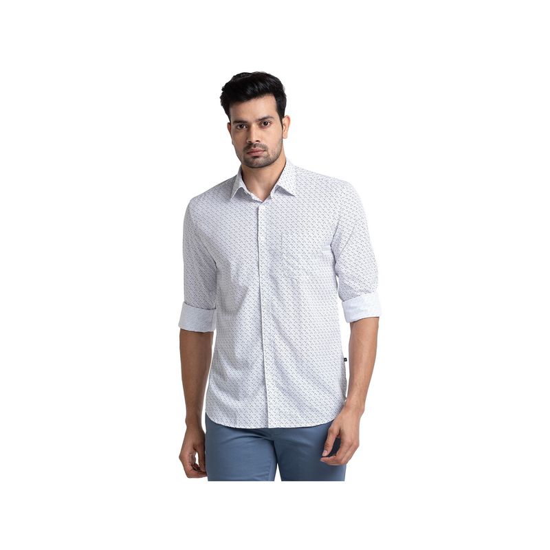 Parx Slim Fit Printed White Shirt (40)