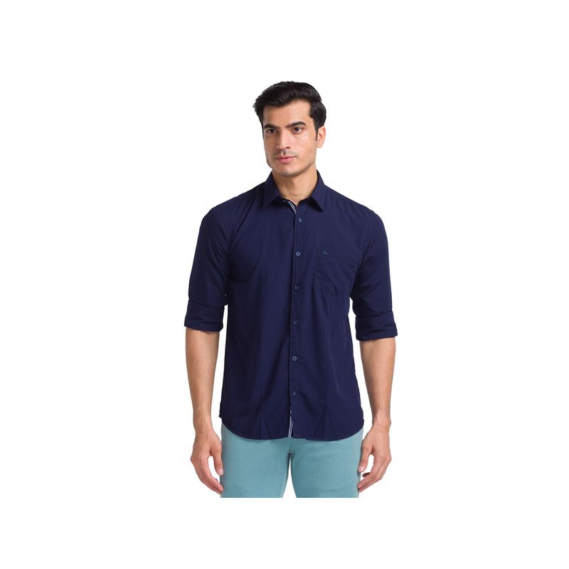 Parx Slim Fit Solid Dark Blue Shirt (39)