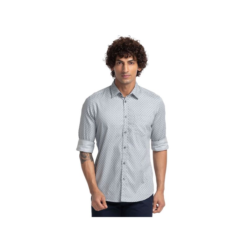 Parx Slim Fit Printed Light Grey Shirt (42)