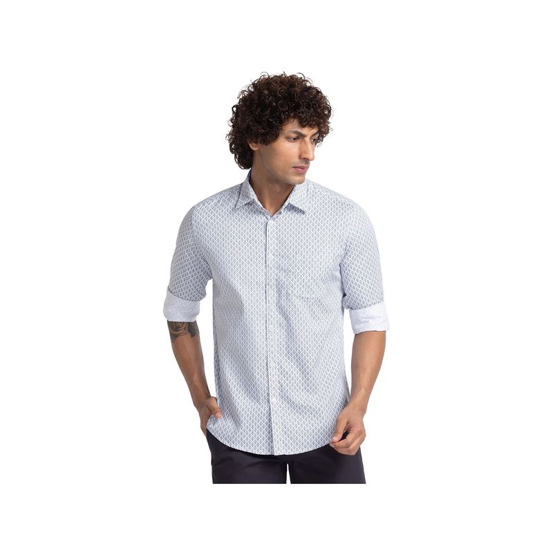 Parx Slim Fit Printed White Shirt (44)