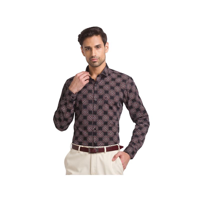 Raymond Contemporary Fit Floral Dark Maroon Shirt (40)