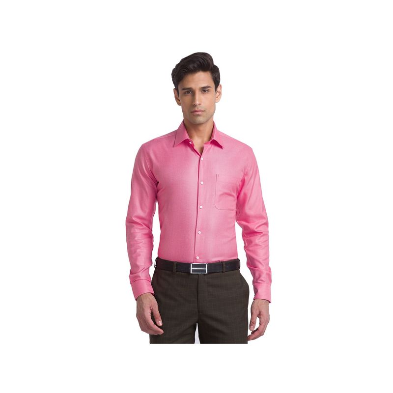 Raymond Contemporary Fit Self Design Pink Shirt (39)