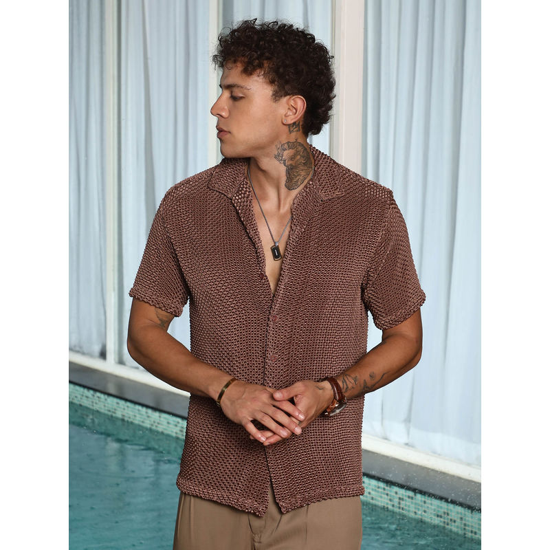 Campus Sutra Mens Chocolate Brown Puffy-Textured Shirt (M)
