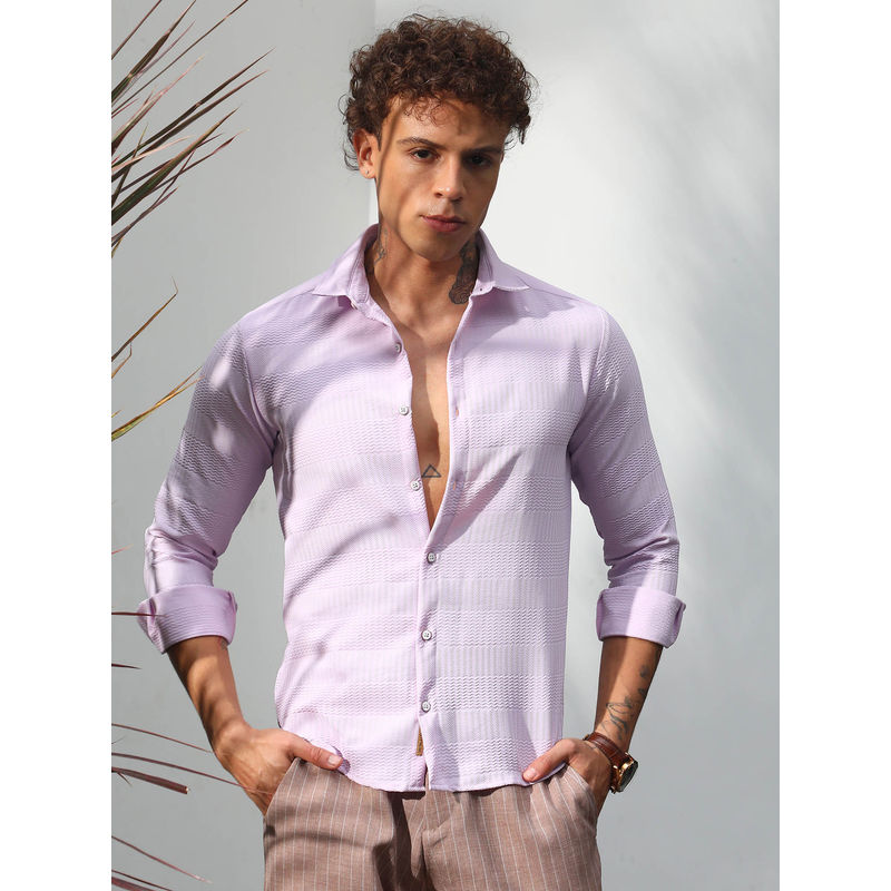 Campus Sutra Mens Lilac Chevron-Textured Shirt (L)