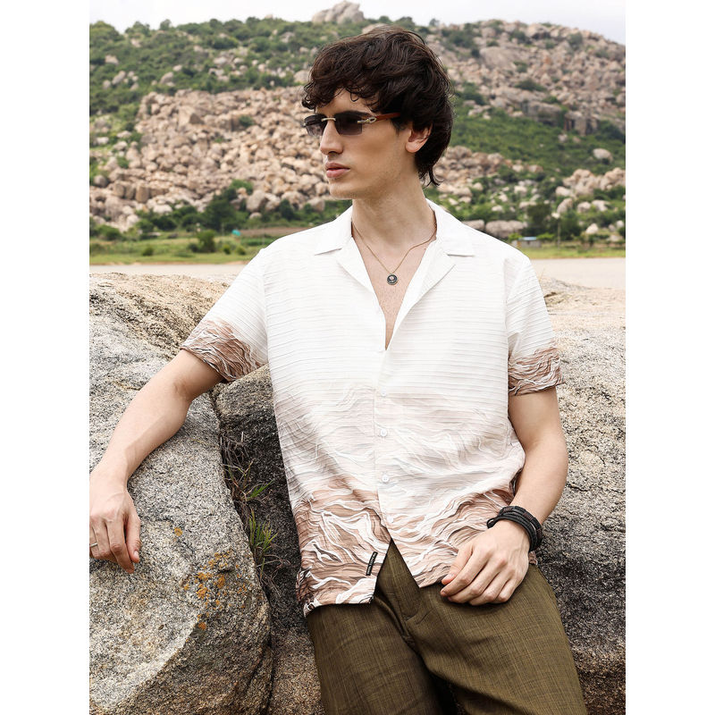 Campus Sutra Mens White Desert Ombre Shirt (M)
