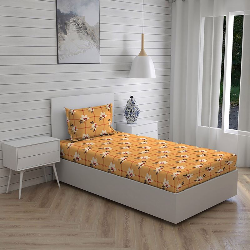 Layers Classic 100% Cotton 104 TC Single Bedsheet - Mustard (Set of 2) (Single)