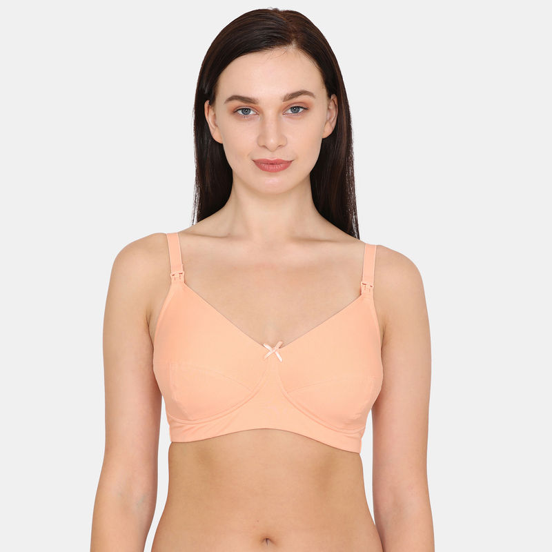 Zivame Curvy Double Layered Non Wired Full Coverage Maternity/nursing Bra - Peach (38DD)