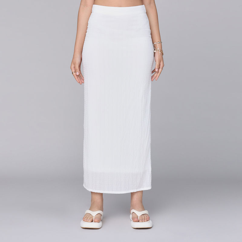 MIXT by Nykaa Fashion White High Waist Textured Column Skirt (30)