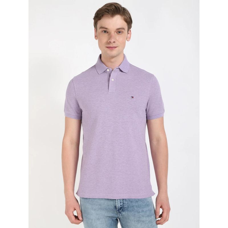 Tommy Hilfiger Lavender Solid Regular Fit Cotton Polo T-Shirt (S)