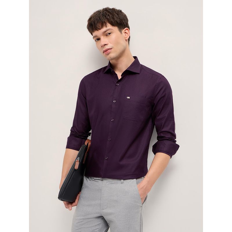 THE BEAR HOUSE Men's Purple Tailored Fit Cotton Textured Shirt (S)