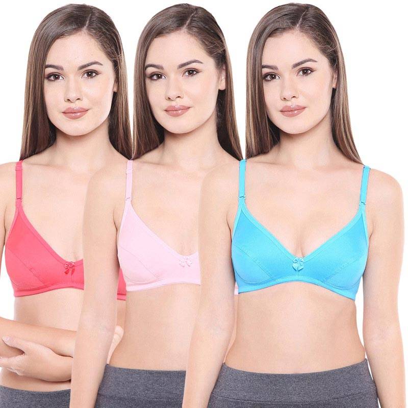 Bodycare Women's Cotton Seamed Bra Pack Of 3 - Multi-Color (30B)