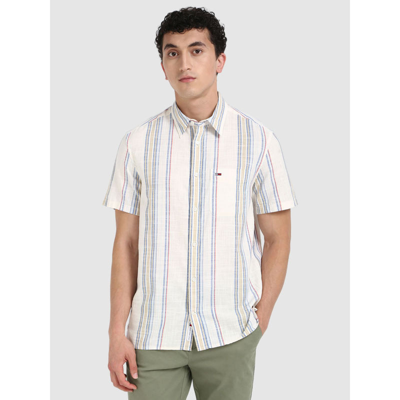 Tommy Hilfiger Crisp Off White Vertical Striped Shirt (M)