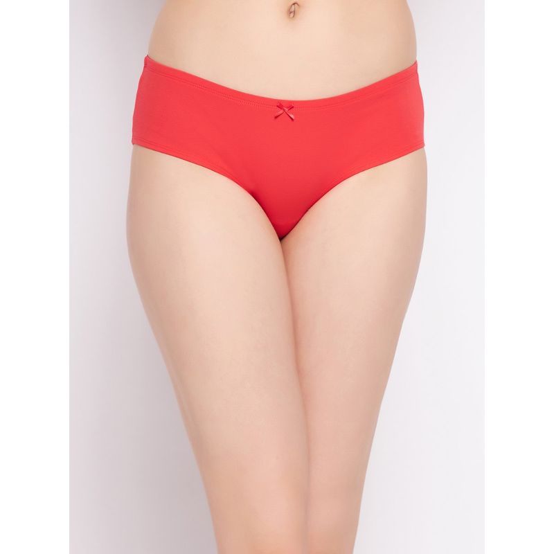 Clovia Cotton Medium Waist Inner Elastic Hipster Panty Red (2XL)