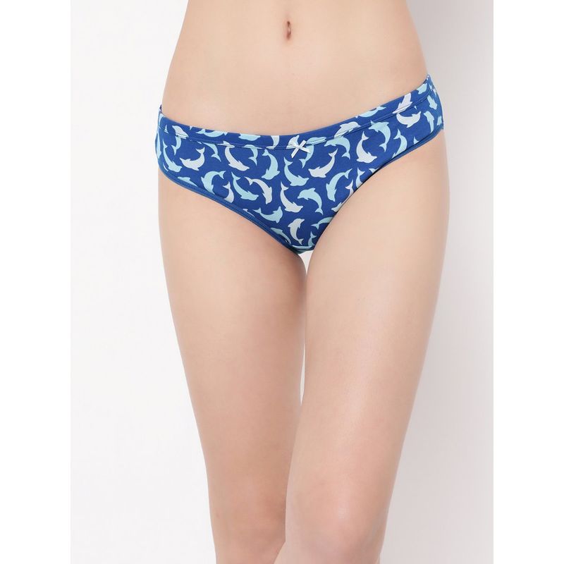 Clovia Cotton Low Waist Outer Elastic Bikini Panty Blue (S)
