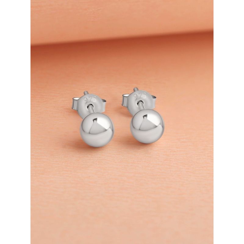 925 Silver 6 MM Ball Stud Earring for Women and Girls (4 mm)