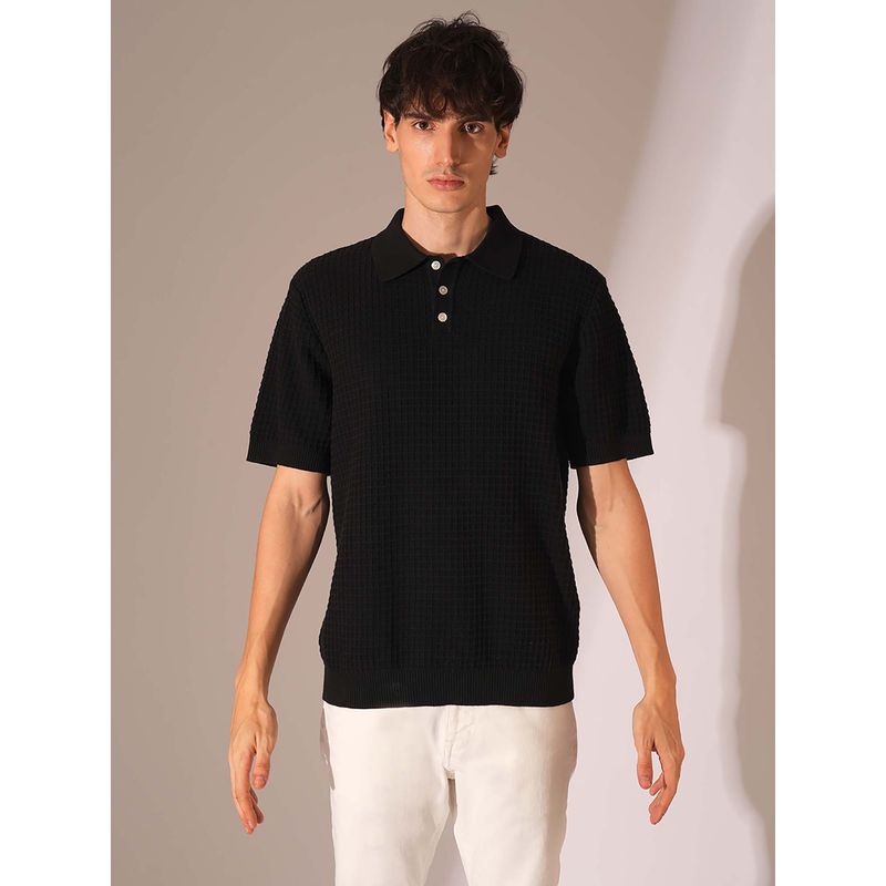 Selected Black Organic Cotton Structure Polo T-Shirt (S)