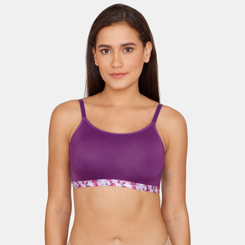 Zivame Pixel Play Double Layered Non-Wired 3-4th Coverage Bralette Bra - Imperial Purple (S)