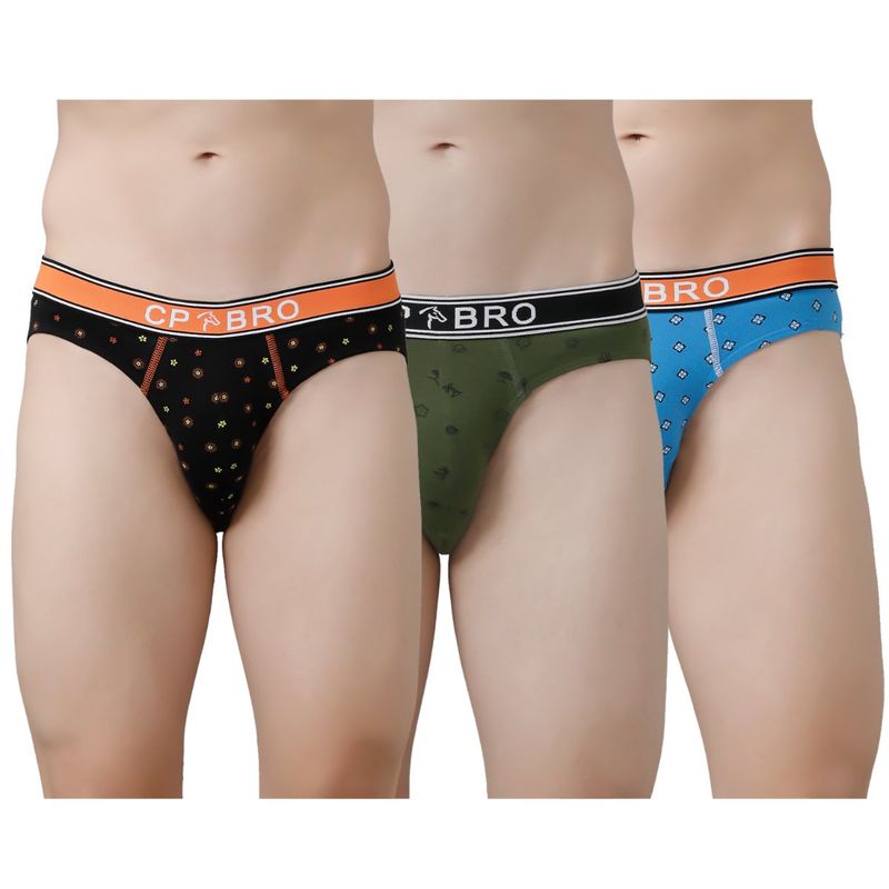 CP BRO Printed Briefs with Exposed Waistband Value - Multi Color (Pack of 3) (XL)