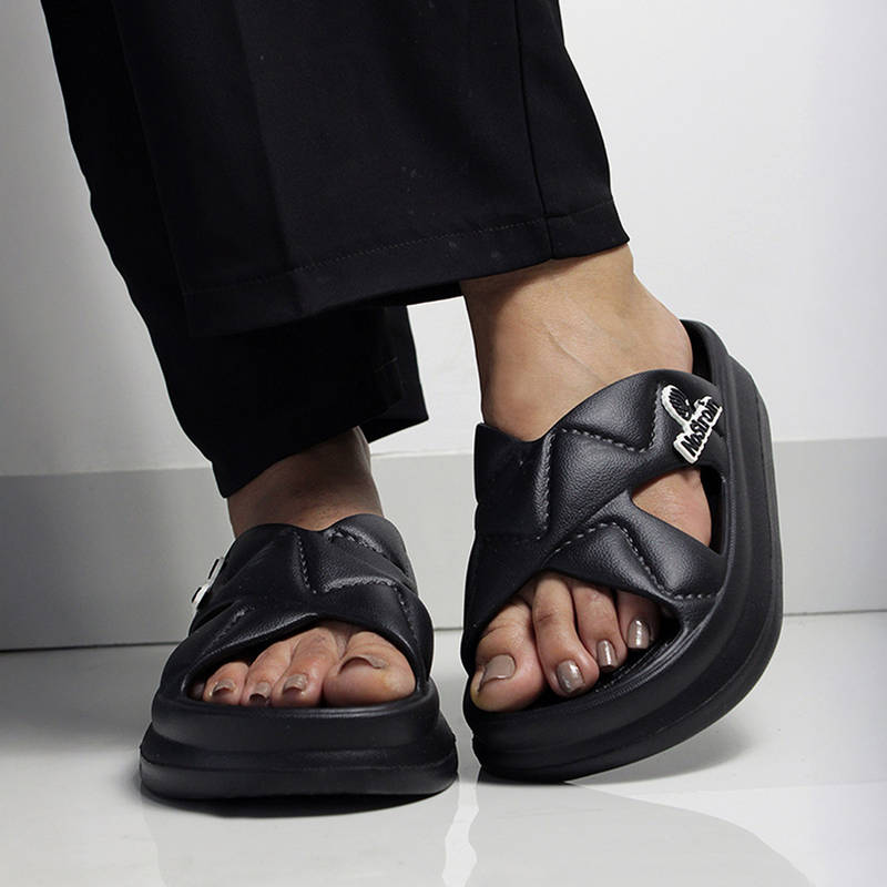 NoStrain Women Waterproof Cross Strap Black Sandals (UK 6)