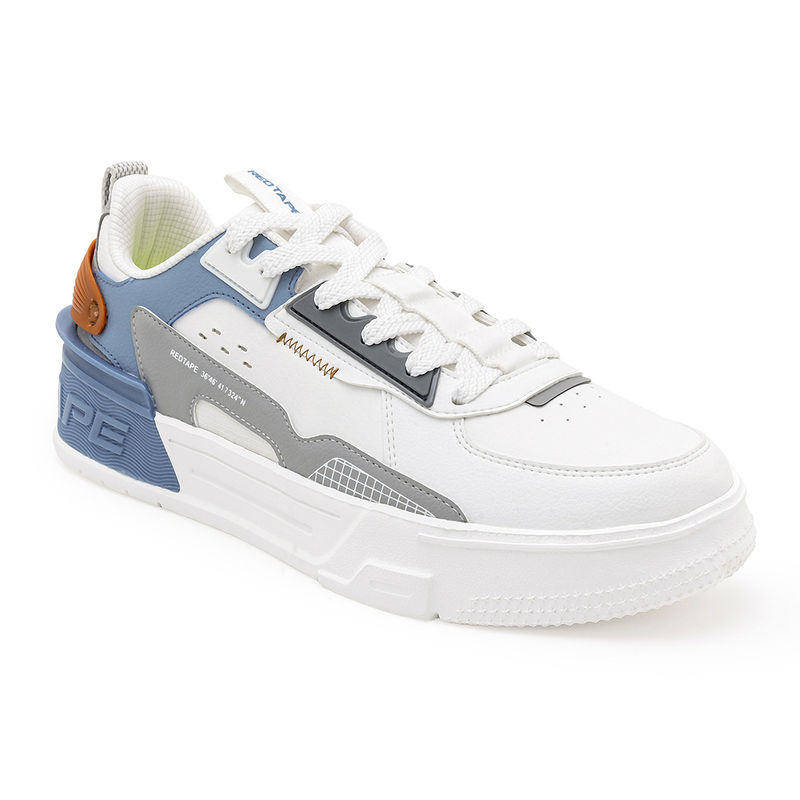 Red Tape Mens Solid White & Slate Blue Sneaker Shoes (UK 6)