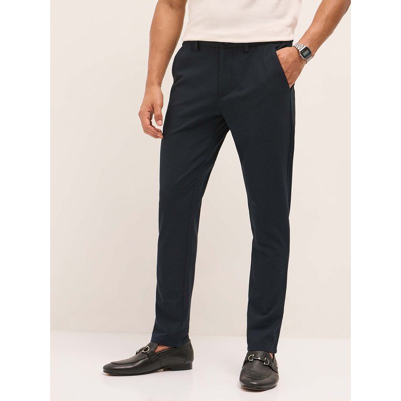 THE BEAR HOUSE Men Blue Polyester Blend Solid Trouser (36)