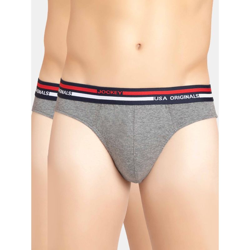 Jockey US49 Men Super Combed Cotton Solid Brief - Mid Grey Melange (Pack of 2) (L)