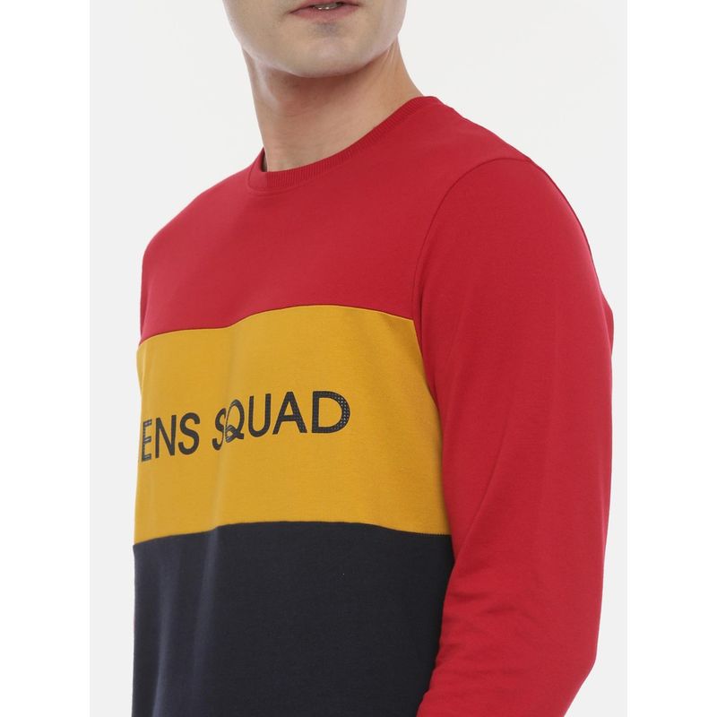 3PIN Men Red & Navy Colourblocked Sweatshirt (S)