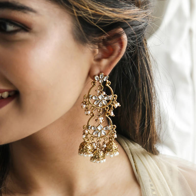 Fida Wedding Ethnic Gold Kundan Drop Earrings For Women(OSXXIPDJE15)(1)