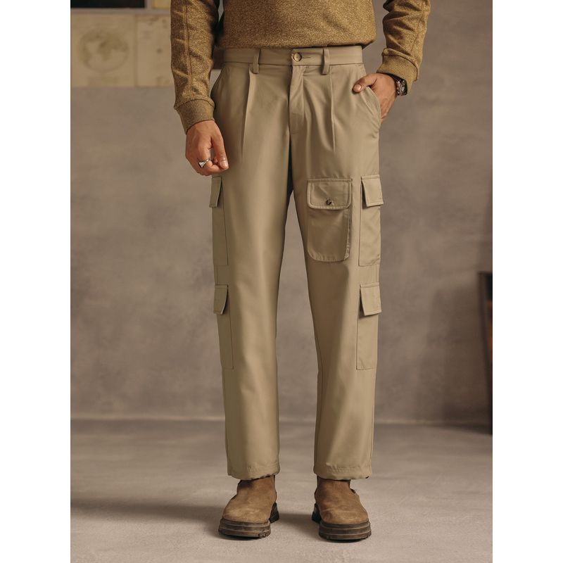 Andamen Men Solid Slant Pocket Detail Polyester Regular Fit Zipper Casual Khaki Cargo (31)