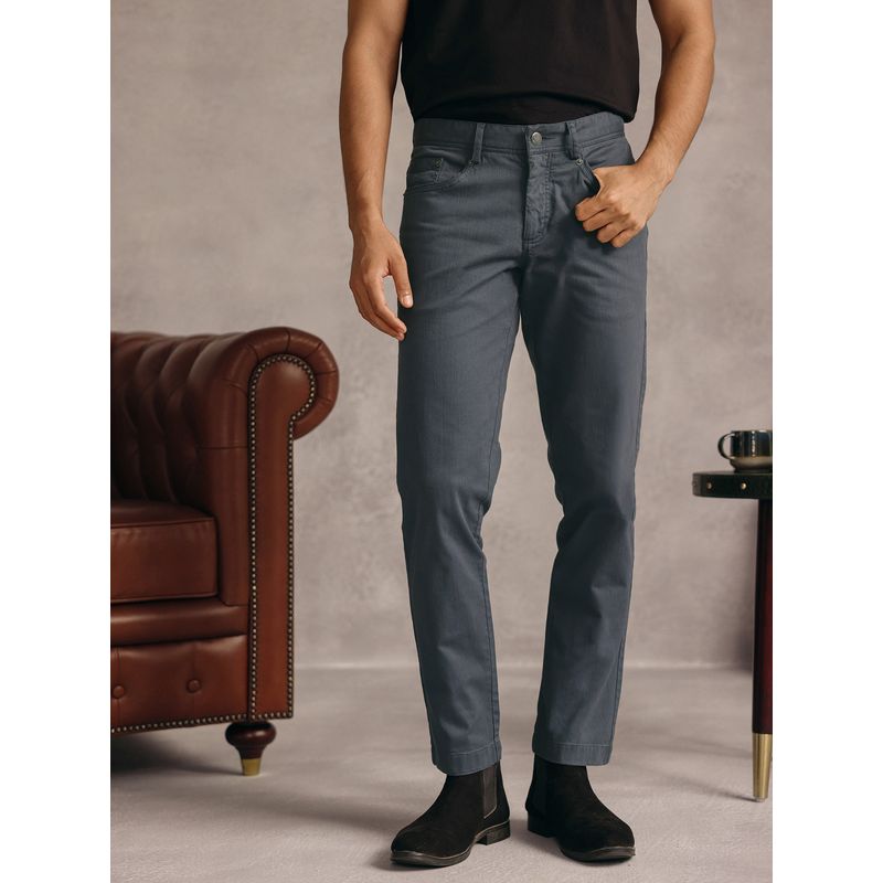 Andamen Men Solid Stretch Cotton Blend Regular Fit Zipper Casual Blue Chinos (30)