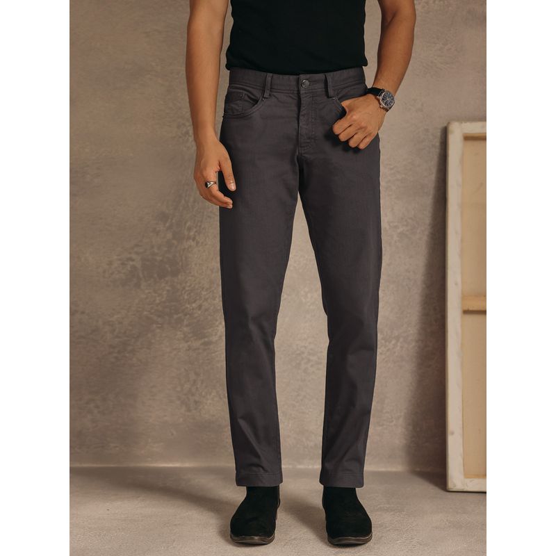 Andamen Men Stretch Solid Cotton Blend Regular Fit Zipper Casual Grey Chinos (30)