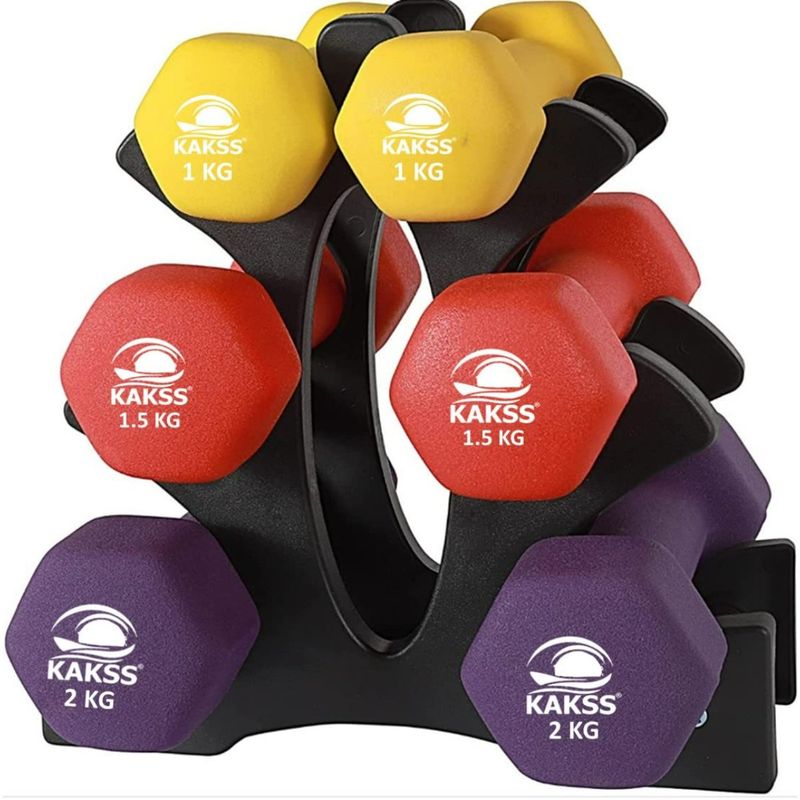 Buy KAKSS Cast Iron Neoprene Dumbbells with Stand 9kg Online