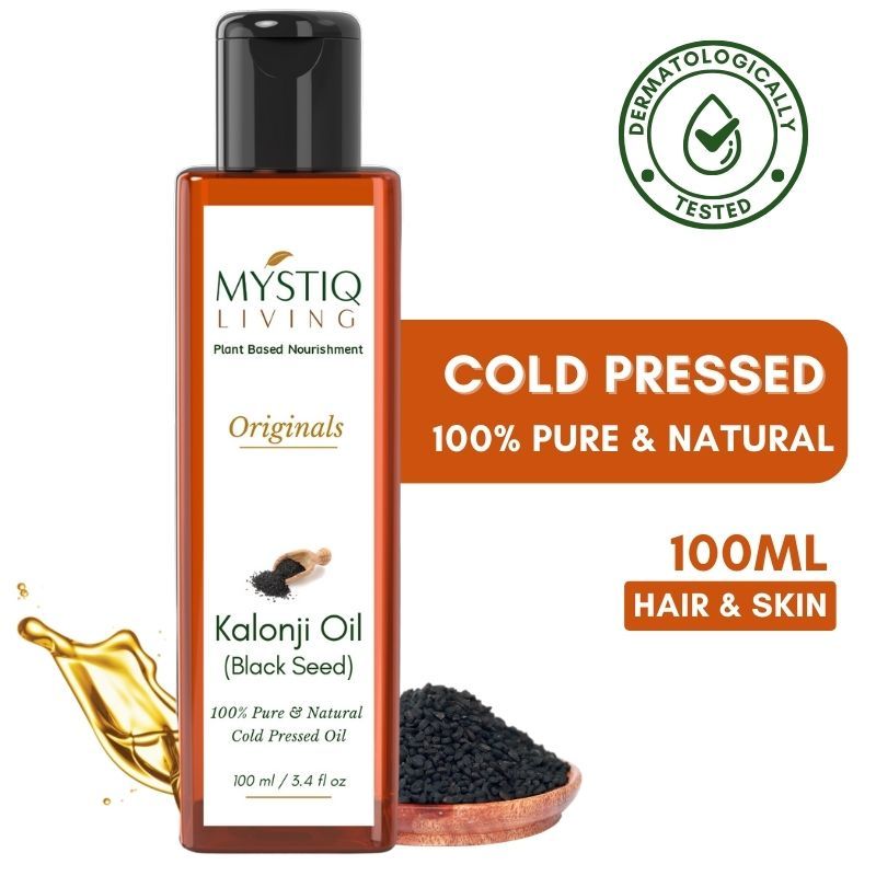 Mystiq Living Kalonji Oil 100% Pure Cold Pressed Oil, Onion Black Seed Oil for Hair