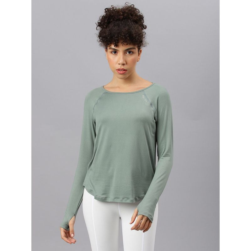 Fitkin Women Green Round Neck Back Laser Cut T-Shirt (S)