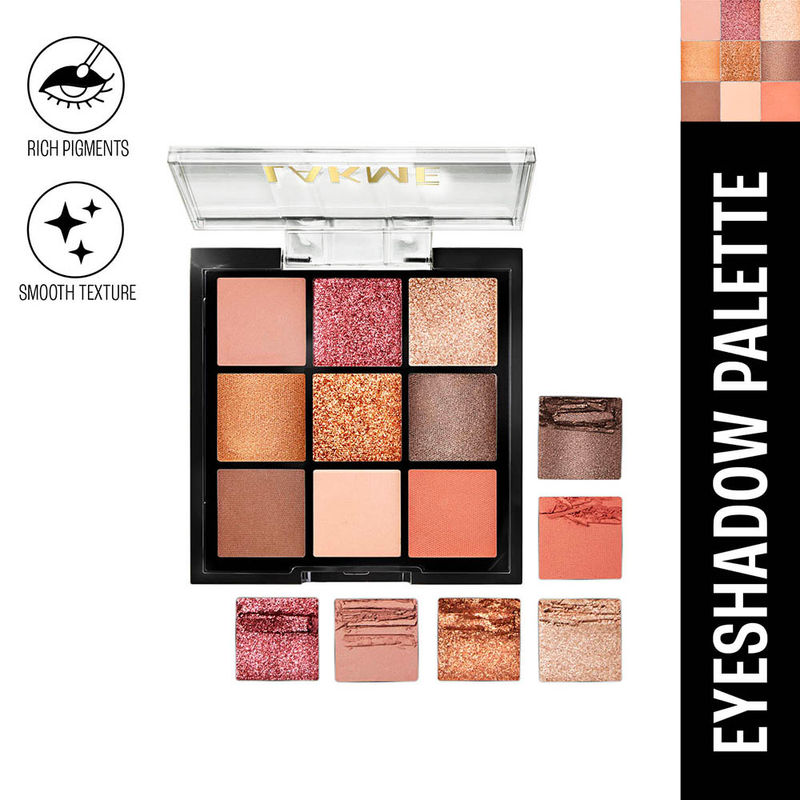 Lakme Ultimate Glam Eyeshadow 9 in 1 Palette, Matte, Shimmer and Metallic Shades - Sunkissed
