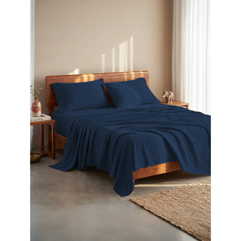 LANE LINEN 100% Organic Cotton Single Bedsheet with 1 Pillow Cover - Blue