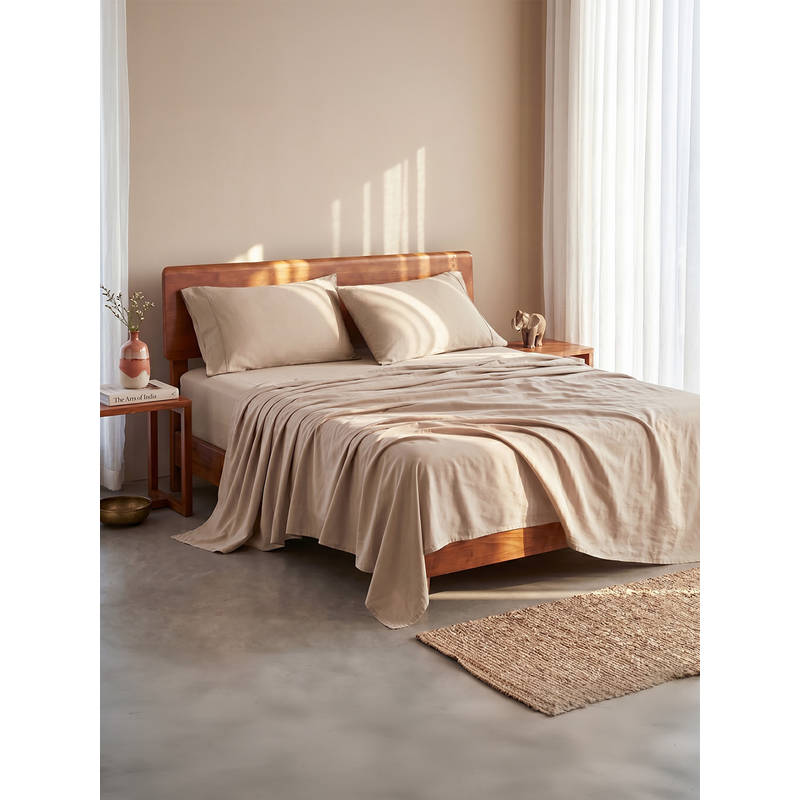 LANE LINEN 100% Organic Cotton Double Bedsheet with 2 Pillow Covers - Taupe