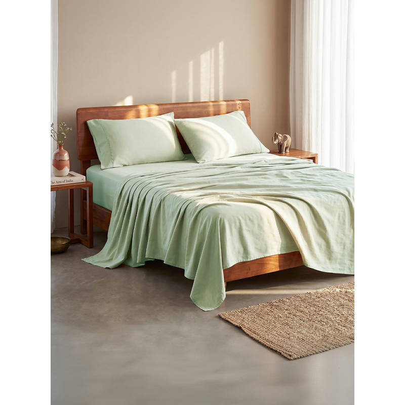 LANE LINEN 100% Organic Cotton Super King Bedsheet with 2 Pillow Covers - Green