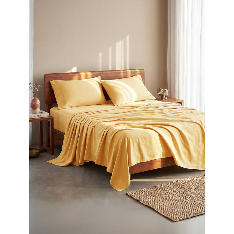 LANE LINEN 100% Organic Cotton Super King Fitted Bedsheet with 2 Pillow Covers - Orange