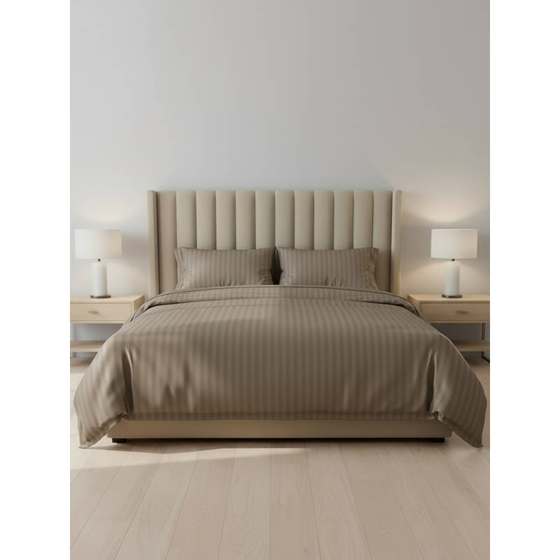 LANE LINEN Taupe Galaxy Cotton Bedsheet with 2 Pillow Covers (Double)