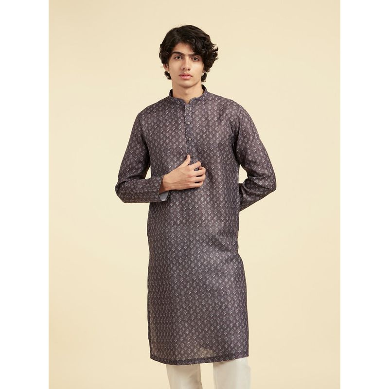 Diwas by Manyavar Men Brown Cotton Blend Printed Kurta (S)